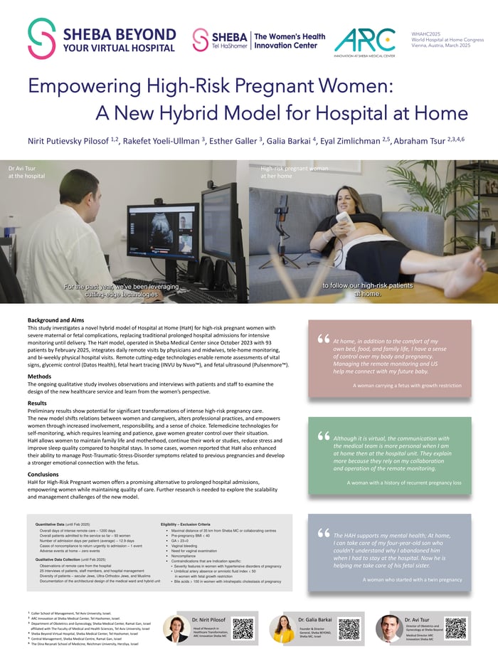 Poster: Empowering high-risk pregnant women, a new hybrid model for hospital at home, Pilosof et al., Sheba Medical Center, WHAHC 2025. Opens full size in a new window.