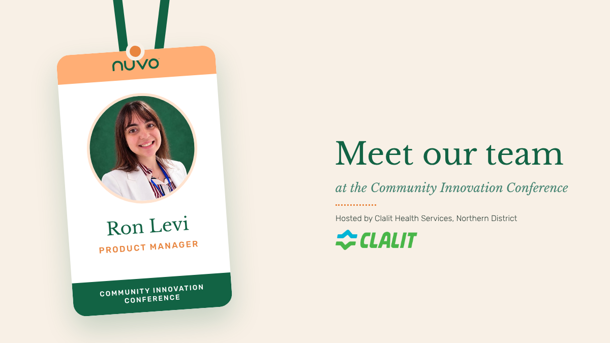 Community Innovation Conference badge with a photo of Nuvo Product Manager Ron Levi, in Nuvo green and peach