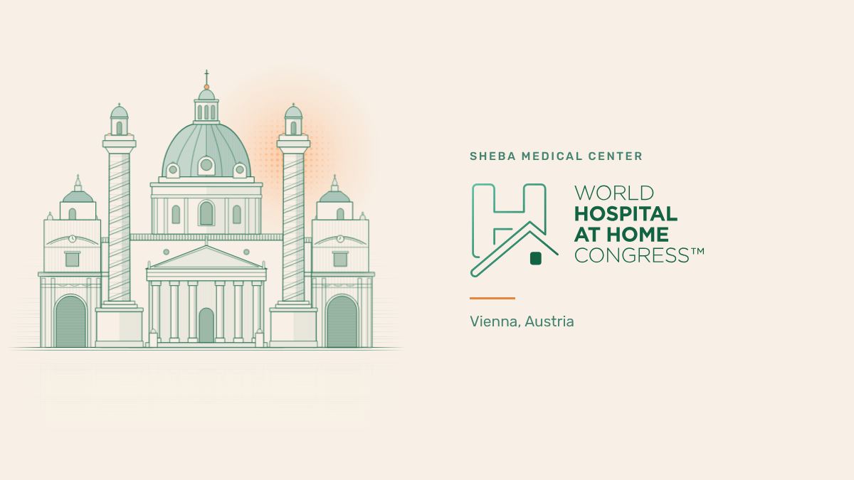 The Karlskirche in Vienna drawn as an engraving, with the World Hospital at Home Congress logo