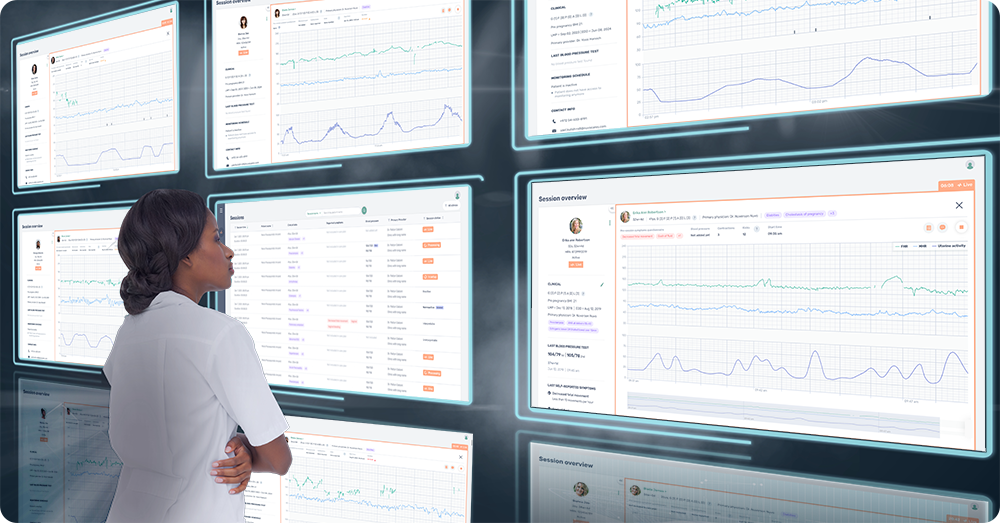 A clinician reviews remote pregnancy monitoring data